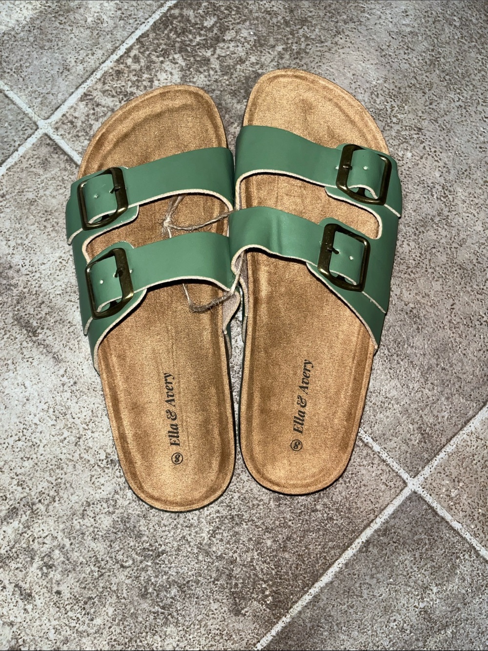 Olive Green Double-Buckle Slide Sandals